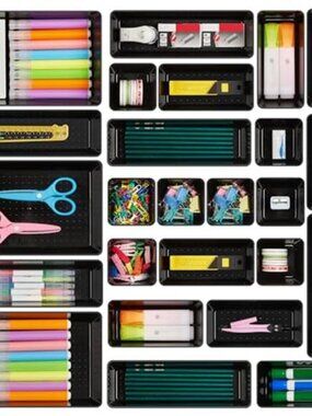 Desk Drawer Organizer Set 25 PCS Plastic Storage Bins Makeup Office Bathroom